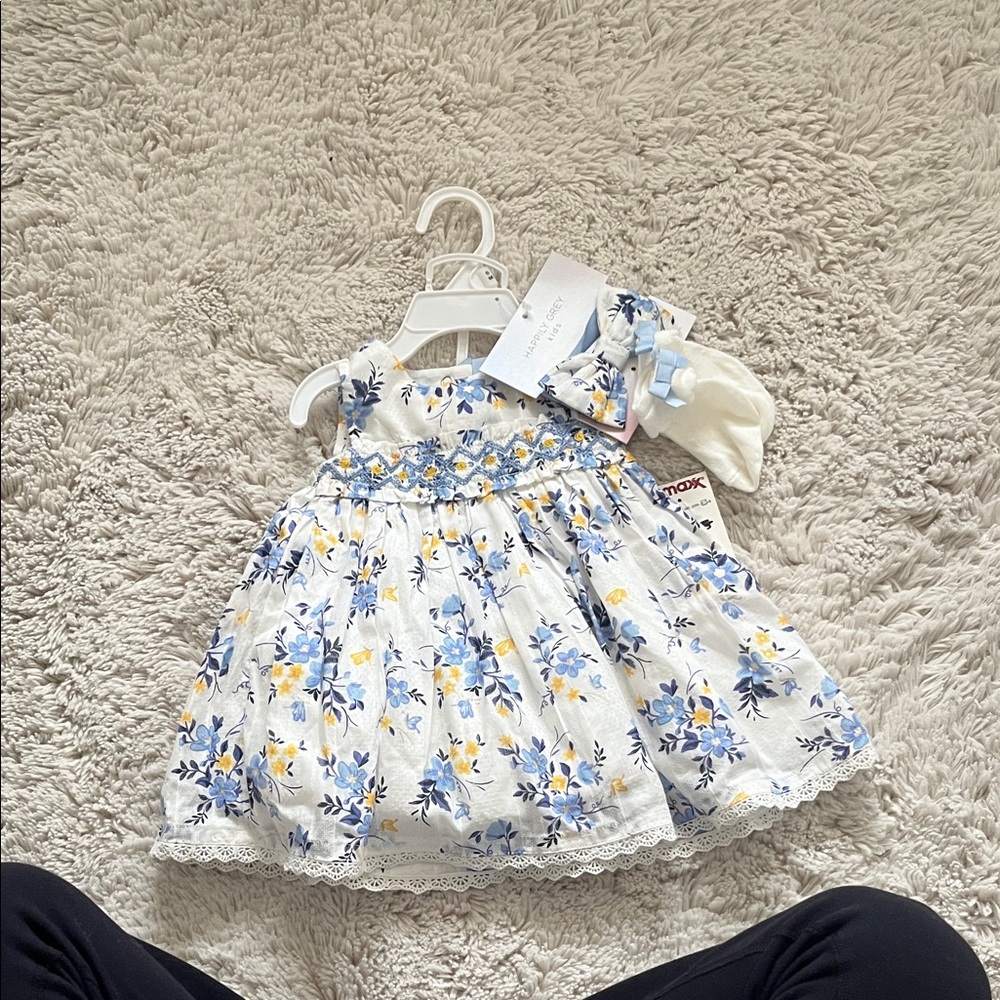 Floral Baby Dress with Headband and socks